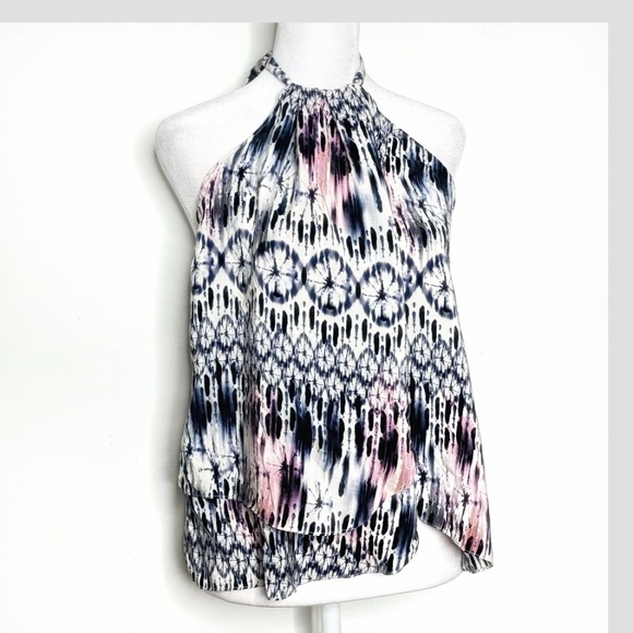 Amanda Uprichard Silk Top Halter Style Tie Neck Flyaway Styling Watercolor Print - Picture 12 of 12